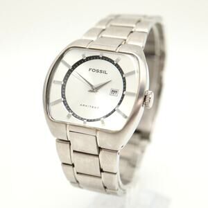 Fossil Arkitekt Silver Tone 37mm Date Watch Stainless Steel FS3020 w New Battery